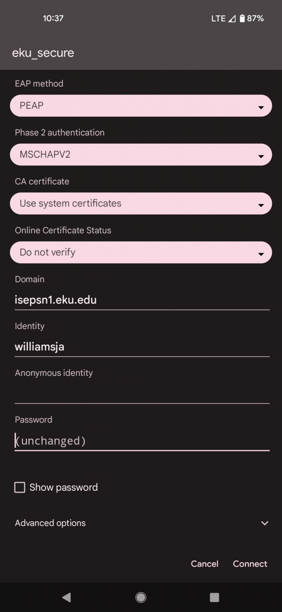 Enter EKU credentials