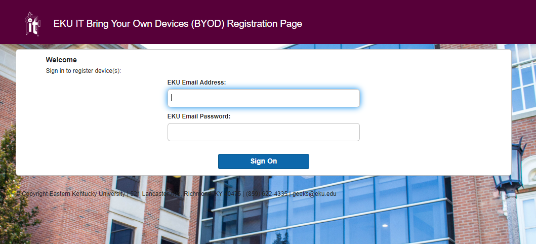 Connect to byodportal.eku.edu using your EKU email address and password.
