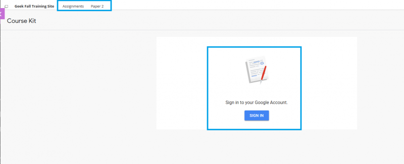 If the assignment is using Google Course Kit, you will also need to sign into your EKU Google account.  NOTE: You should log into the EKU Google Account first.  When you click on the assignment in Blackboard, you'll be prompted to login:
