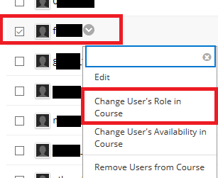 On the list find the other instructor.  Their Role will be instructor.  First you need to change that. Click the down arrow by their username and choose Change User's Role in Course.