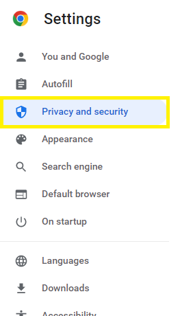 Navigate to the Privacy and security menu on the left-hand menu