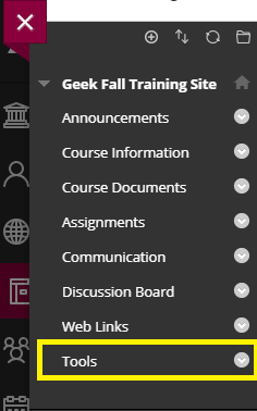 On the left-hand menu in your course, choose Tools.