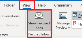 To add or remove grouping in an arrangement, on the View menu, in the Focused inbox section, click the Show Focused Inbox to disable it.
