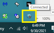 Opening the GlobalProtect Window by clicking the connected icon on the taskbar