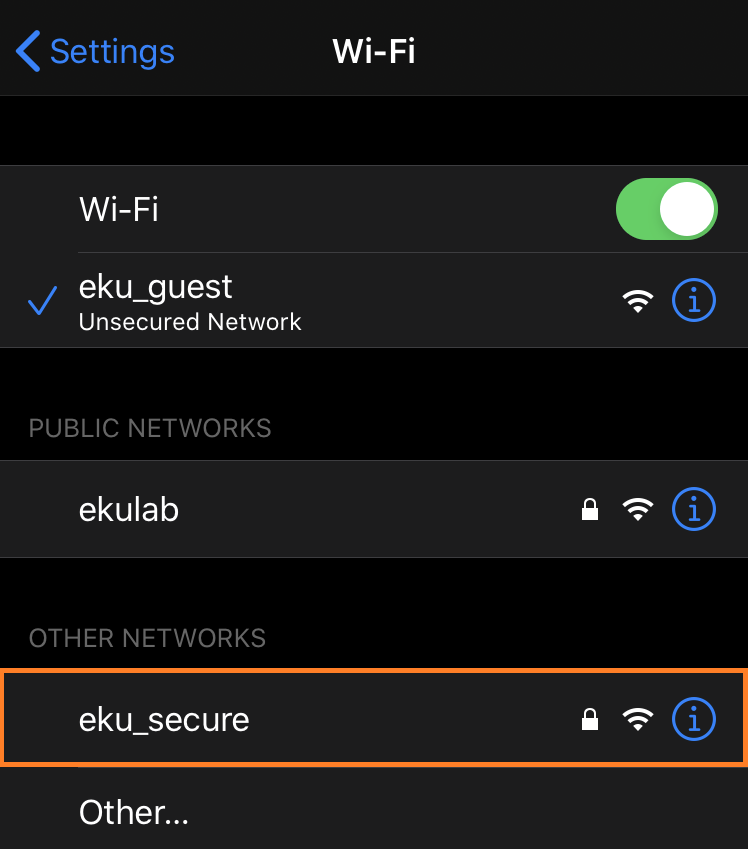 Select eku_secure from the network list