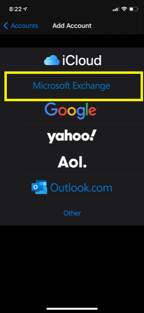 Select Microsoft Exchange.