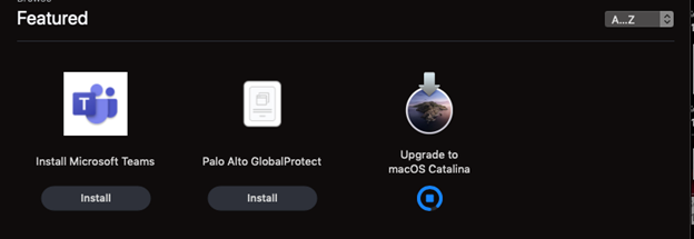 Select the program you want to install (in this image we are choosing upgrading to OS Catalina)  Click it and it will show you the download status 