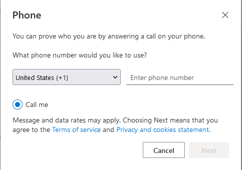 Enter your phone number and select Next
