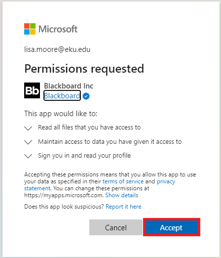 On the Permissions requested screen click the Accept button