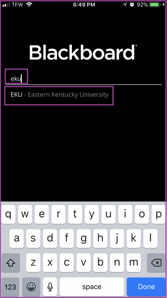  If you already have EKU listed as your school--delete that.  Then do as follows as a new setup.  Start typing eku again until you see the EKU Eastern Kentucky University option and choose that.  