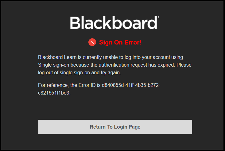 Blackboard SaaS sign on error