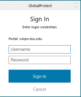 On the Sign In screen, use the same AD credentials as the username and password.  Click the Sign In button to connect.